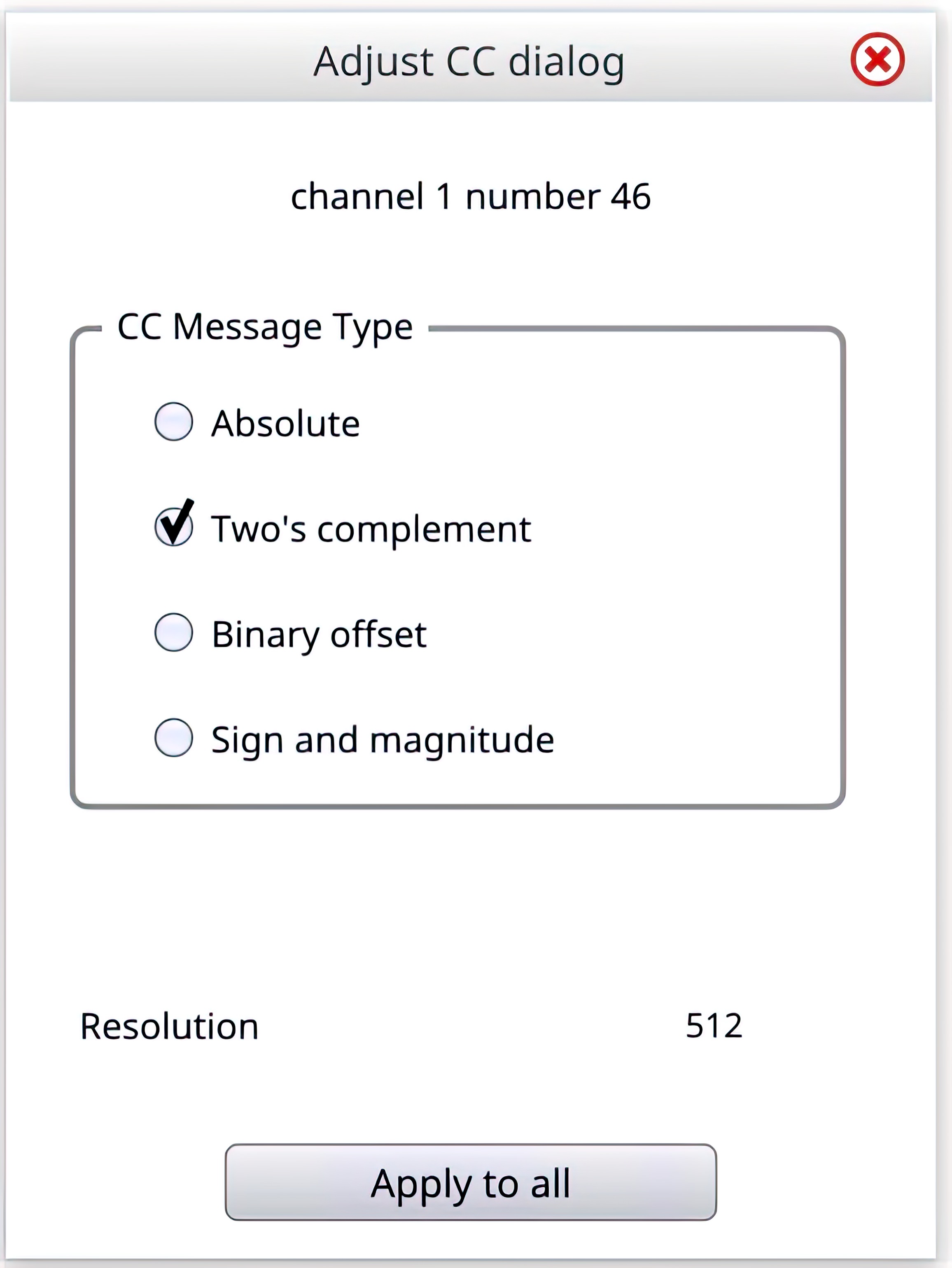 MIDI2LR Adjust CC Dialog.